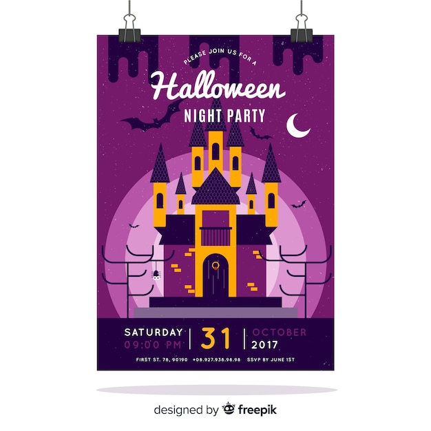 Straszne Halloween Party Plakat Z Płaska Konstrukcja