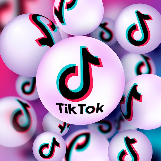 Bezpłatny wektor streszczenie baner tiktok z kulkami 3d