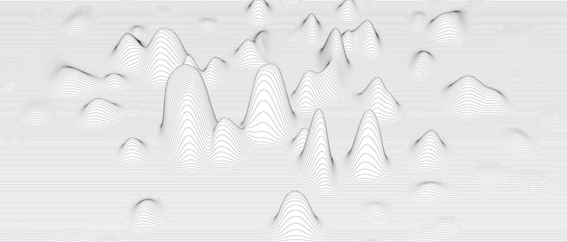 Streszczenie tło z zniekształconymi kształtami linii na białym tle. monochromatyczne fale dźwiękowe.