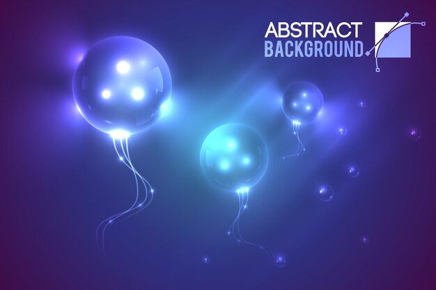 Streszczenie z trzema oczami latających obcych bąbelków w kształcie świecących balonów w błotnistej ilustracji środowiska gradientu