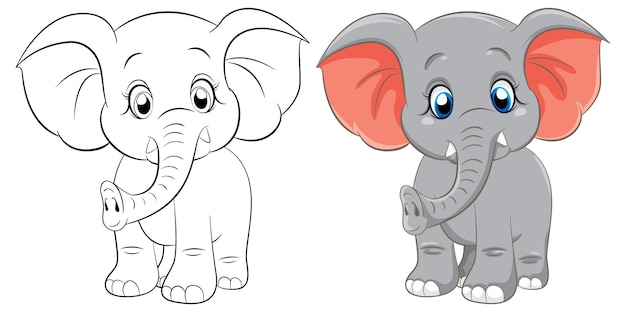 Bezpłatny wektor strona do kolorowania zarys słodkiego słonia