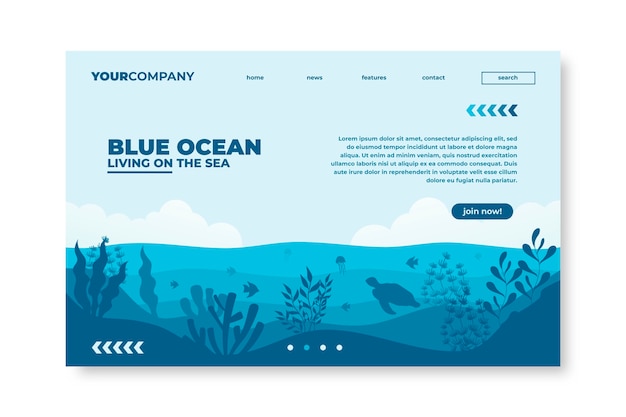 Bezpłatny wektor strona docelowa restauracji blue ocean