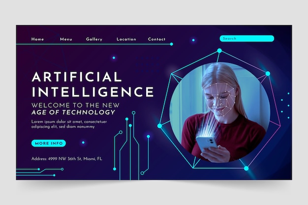 Bezpłatny wektor strona docelowa technologii sztucznej inteligencji