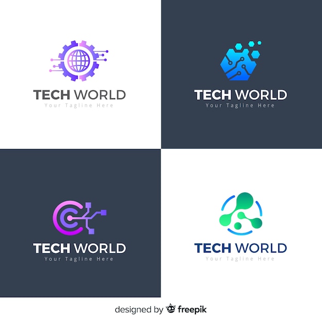 Bezpłatny wektor styl gradientu kolekcji logo technologii