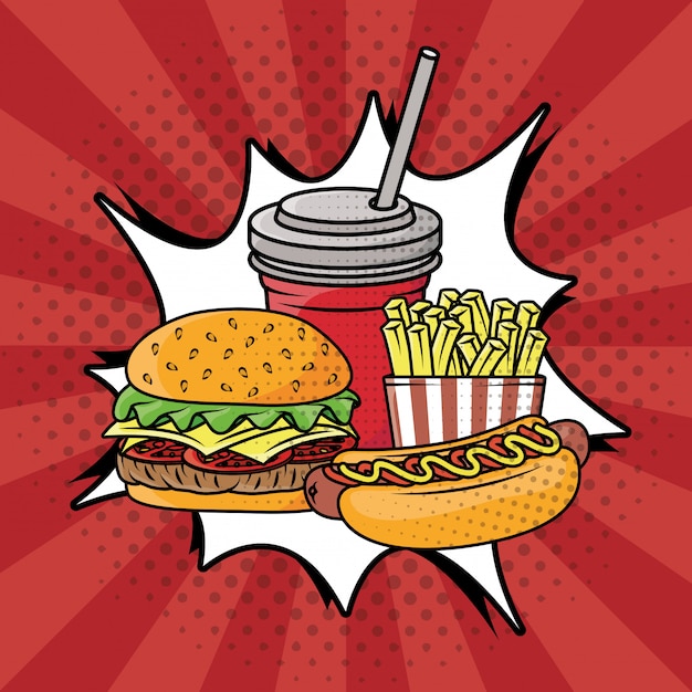 Bezpłatny wektor styl pop-artu typu fast food