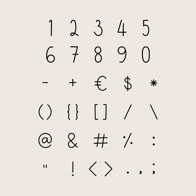 Bezpłatny wektor stylizowane liczby i wektor zestawu symboli