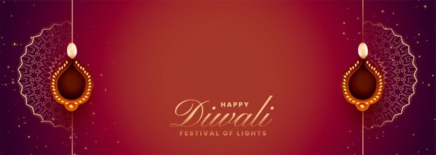 Stylowy szczęśliwy długi diwali banner z miejsca na tekst