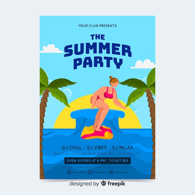 Bezpłatny wektor summer party plakat lub szablon ulotki gotowy do druku