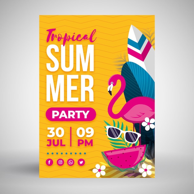 Bezpłatny wektor summer party plakat płaska konstrukcja