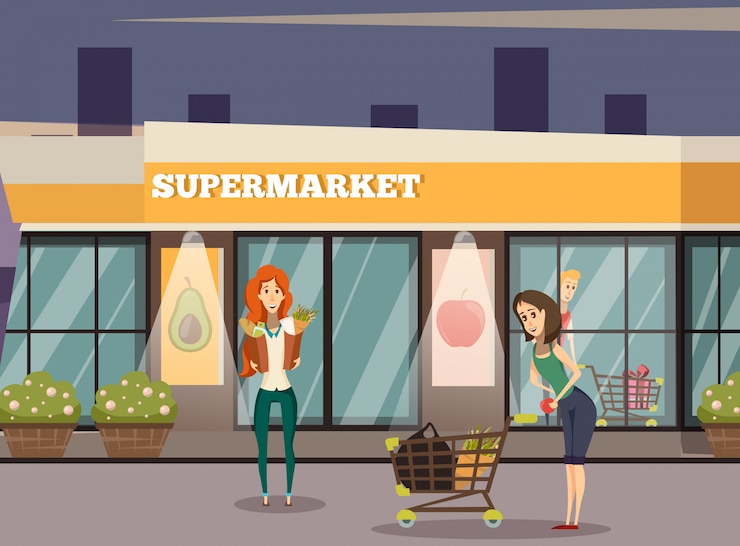 Bezpłatny plik Wektor supermarket budynek tło