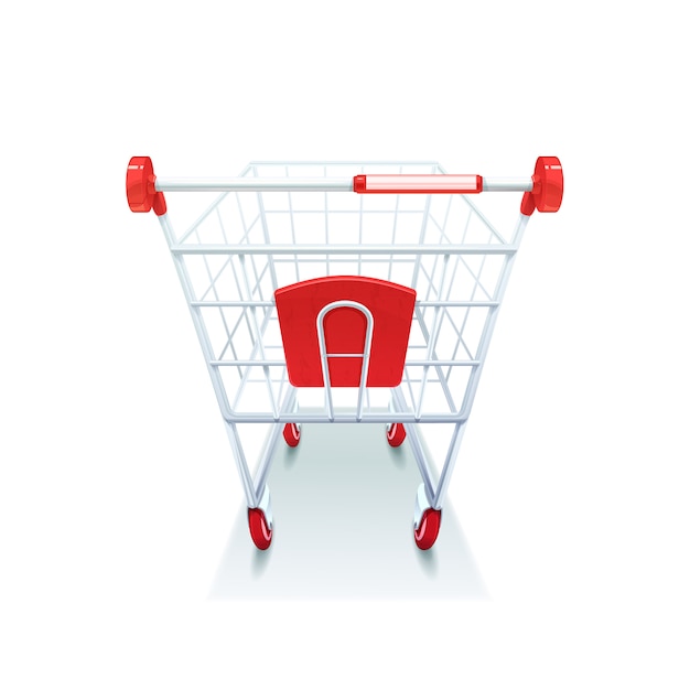 Bezpłatny wektor supermarket sklep spożywczy powlekane drutu zakupy pushcart z czerwonym uchwytem z tworzywa sztucznego