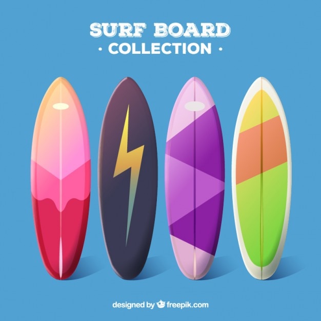 Bezpłatny wektor surfboard typy w kolorach