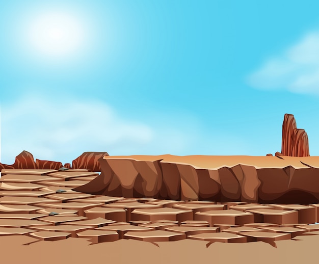 Bezpłatny wektor susza pęknięty krajobraz pustyni