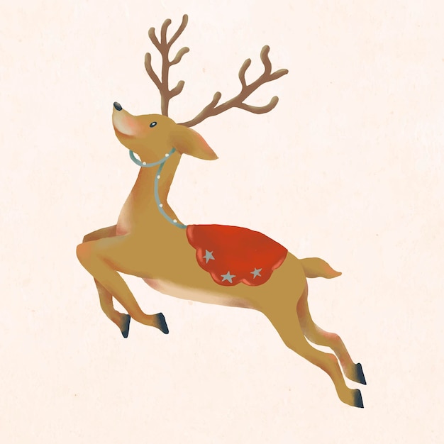 Świąteczna naklejka, wektor renifer, ręcznie rysowane ilustracja