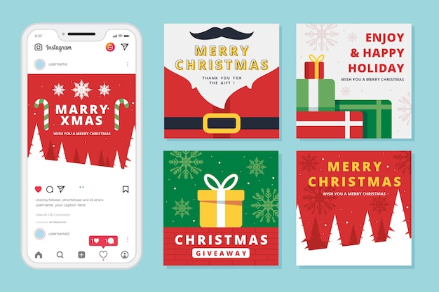 Bezpłatny wektor Świąteczna wyprzedaż instagram post set