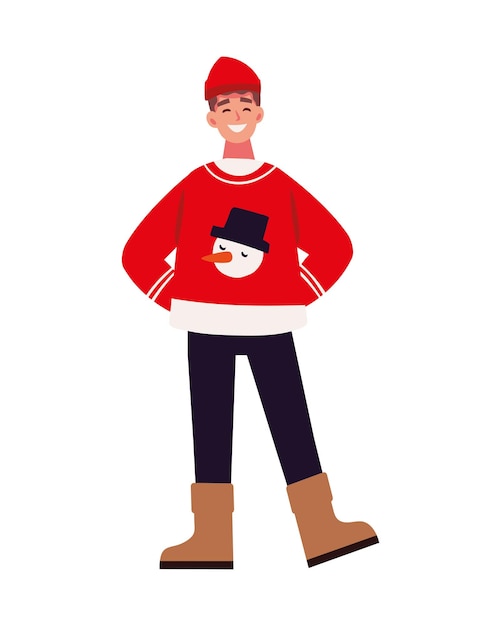 Bezpłatny wektor Świąteczny człowiek z brzydkim sweterem ilustracja izolowana