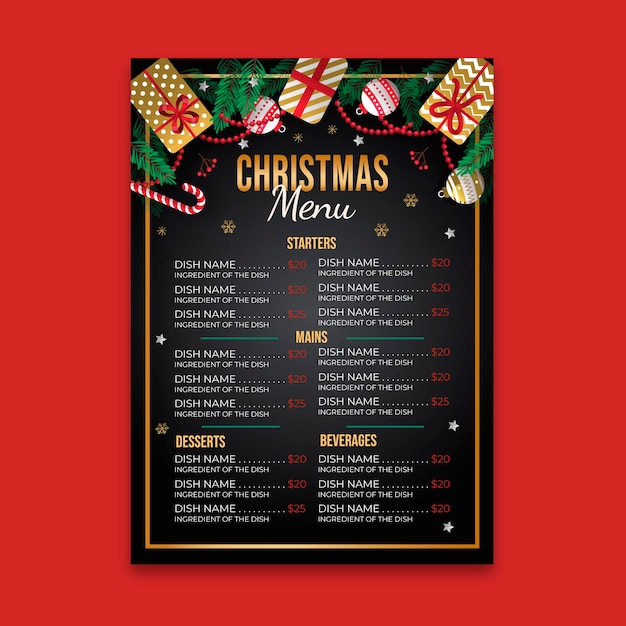 Bezpłatny wektor Świąteczny szablon menu świąteczne