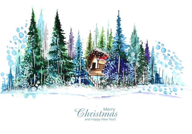 Świąteczny zimowy krajobraz choinki piękne tło kartki świątecznej