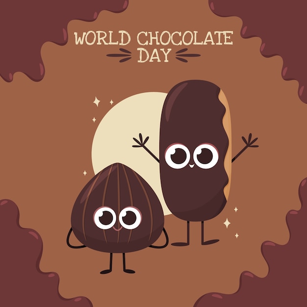 Bezpłatny wektor Światowy dzień czekolady ręcznie rysowane płaska ilustracja