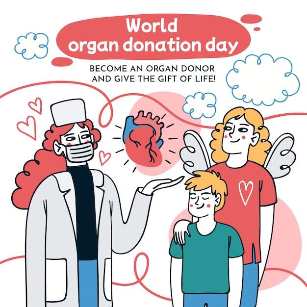 Bezpłatny wektor Światowy dzień dawstwa narządów ręcznie rysowana ilustracja