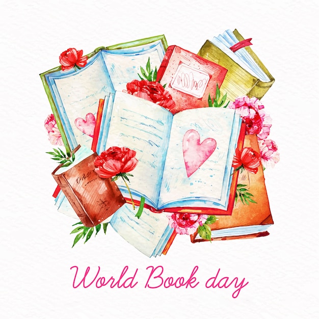 Bezpłatny wektor Światowy dzień książki akwarela
