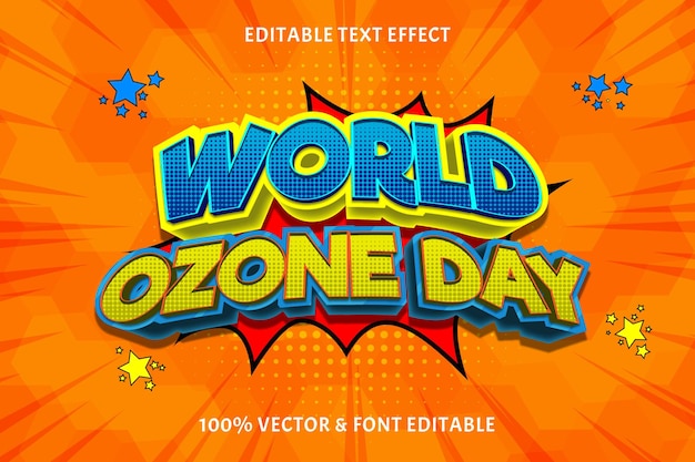 Światowy dzień ozonu z edytowalnym efektem tekstowym w stylu komiksowym