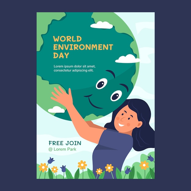 Bezpłatny wektor Światowy dzień środowiska ręcznie rysowane płaski plakat lub ulotka