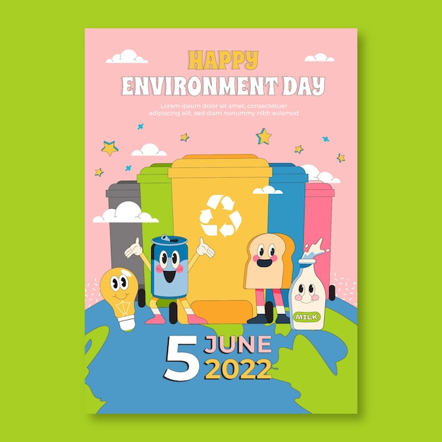 Bezpłatny wektor Światowy dzień środowiska ręcznie rysowane płaski plakat lub ulotka