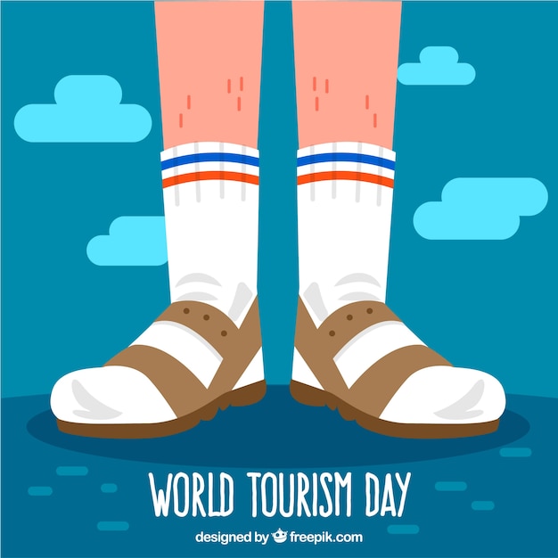 Bezpłatny wektor Światowy dzień turystyczny, turystyczne stóp