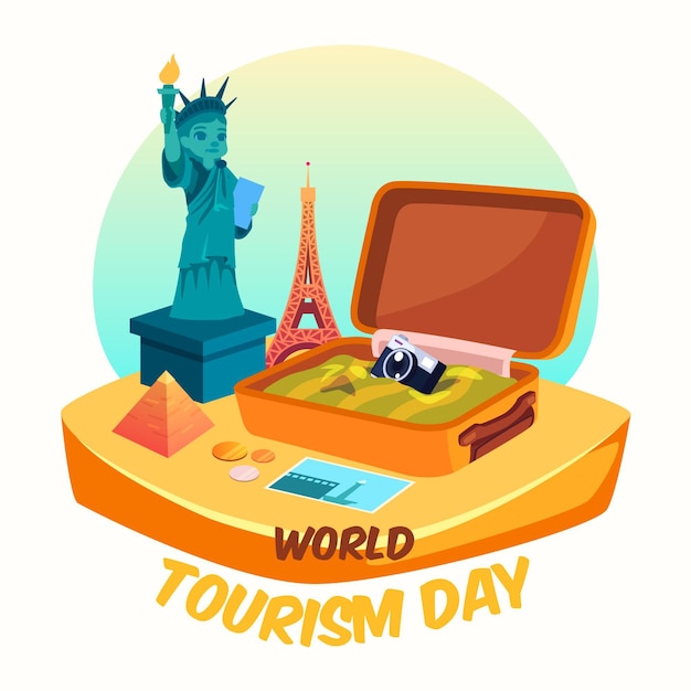 Bezpłatny wektor Światowy dzień turystyki z otwartym bagażem