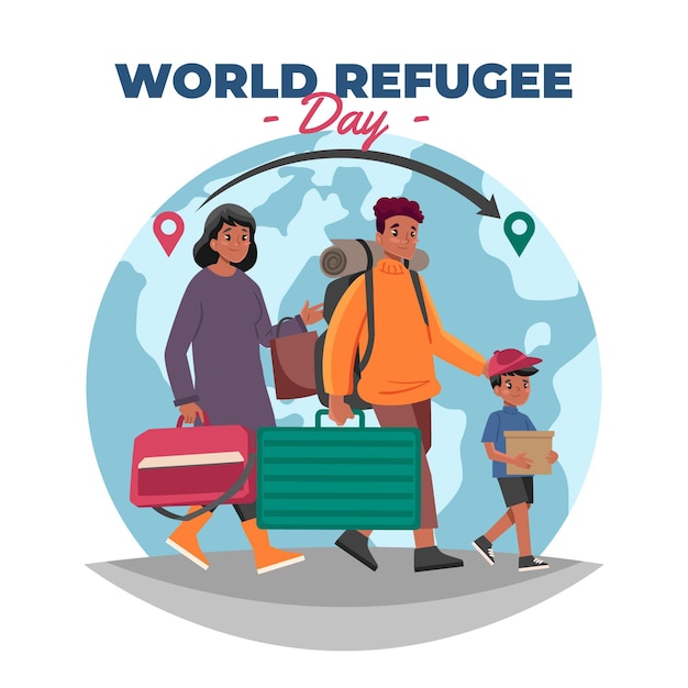 Bezpłatny wektor Światowy dzień uchodźcy w płaskiej konstrukcji
