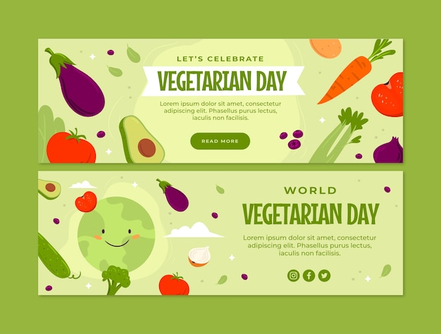 Bezpłatny wektor Światowy dzień wegetariański ręcznie rysowane płaski poziomy baner
