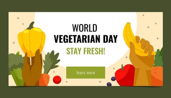 Światowy dzień wegetariański ręcznie rysowane płaski poziomy baner