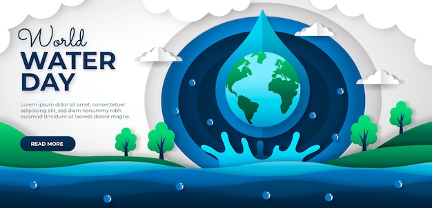 Bezpłatny wektor Światowy dzień wody w stylu papieru poziomy szablon transparentu