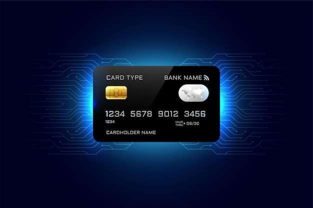 Bezpłatny wektor Świecąca karta kredytowa z tłem linii obwodu