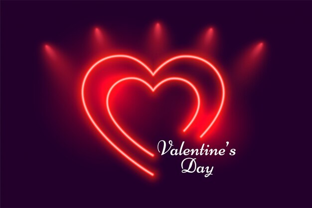 Świecące czerwone serca neon Walentynki kartkę z życzeniami