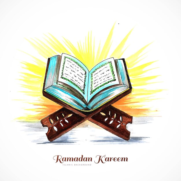 Święta księga Koranu na stoisku ramadan kareem w tle