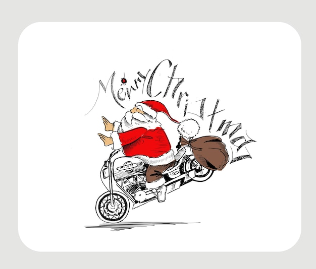 Święty Mikołaj na motocyklu Wesołych Świąt! Projekt kartki z życzeniami
