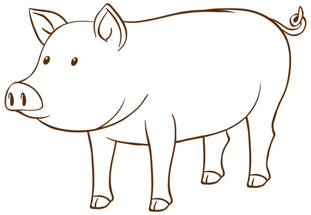 Świnia w prostym stylu doodle na białym tle
