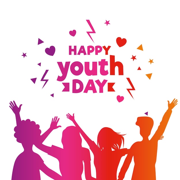 Sylwetki Szczęśliwy Dzień Młodzieży Darmowych Wektorów