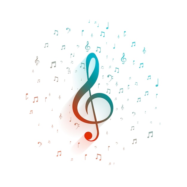 Bezpłatny wektor symbol klucza wiolinowego na białym tle z nutami muzycznymi