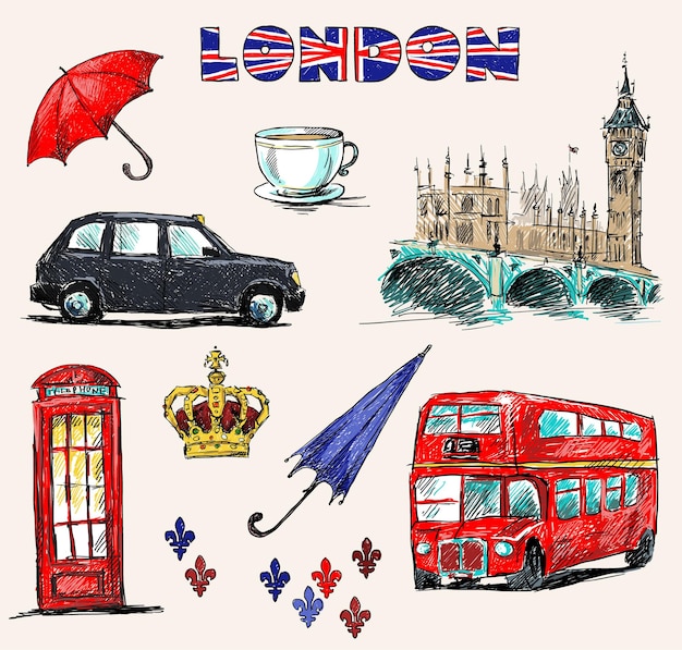 Symbole londynu. zestaw rysunków wektorowych.