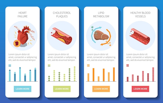 Symbole Poziomu Cholesterolu I Metabolizmu Lipidów Izometryczny Transparent Zestaw Ilustracji Wektorowych Na Białym Tle