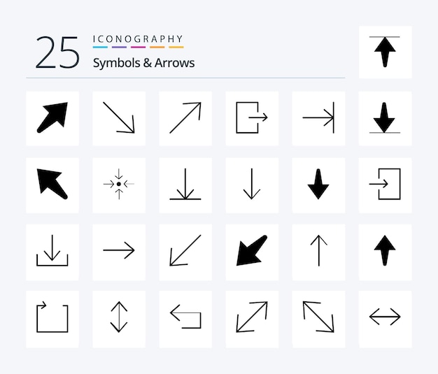 Bezpłatny wektor symbole strzałki 25 pakietów ikon solid glyph, w tym strzałka w górę i strzałka w dół