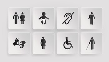Bezpłatny wektor symbole wektorowe niepełnosprawnych, toalety, pokoju dziecka i matki