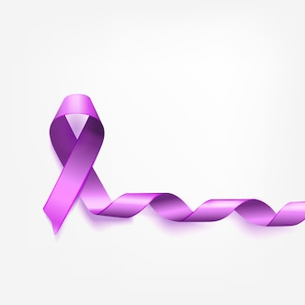 Symboliczne fioletowe wstążki na białym tle. dzień padaczki, problem i duch, dzień pamięci o chorobie alzheimera