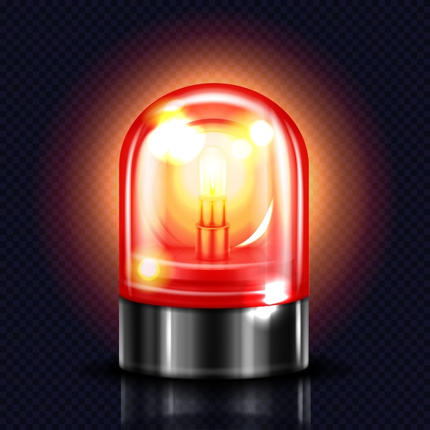 Bezpłatny wektor syreny światło ilustracja czerwona lampa alarmowa lub policja i pogotowie ratunkowe awaryjne.