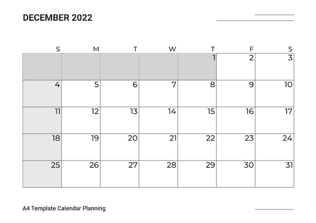 Bezpłatny wektor szablon a4 kalendarz planowanie grudzień
