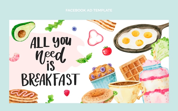 Bezpłatny wektor szablon akwarela śniadanie na facebooku