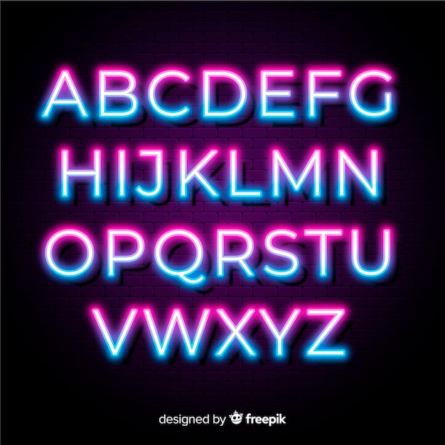 Bezpłatny wektor szablon alfabetu duotone neon